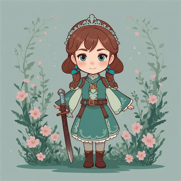 تصویر آنا فانتزی با شمشیر و گل‌های وحشی