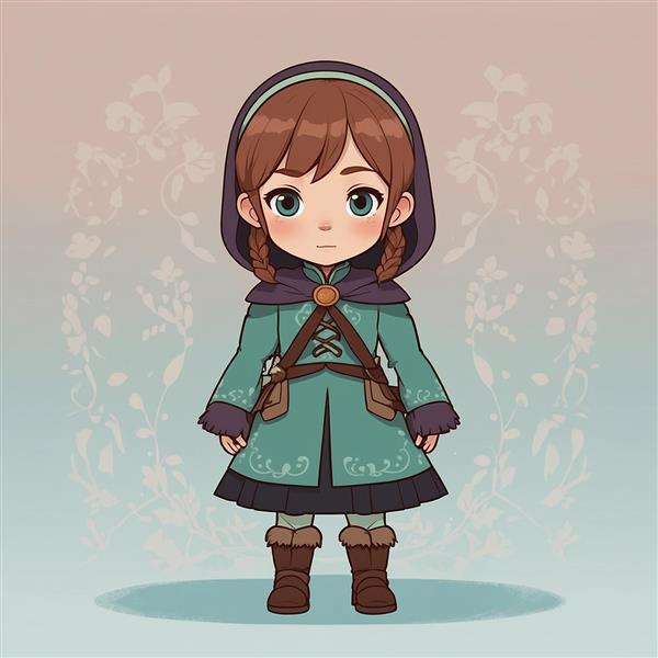 طرح کاراکتر آنا کارتونی با کلاه و لباس زمستانی