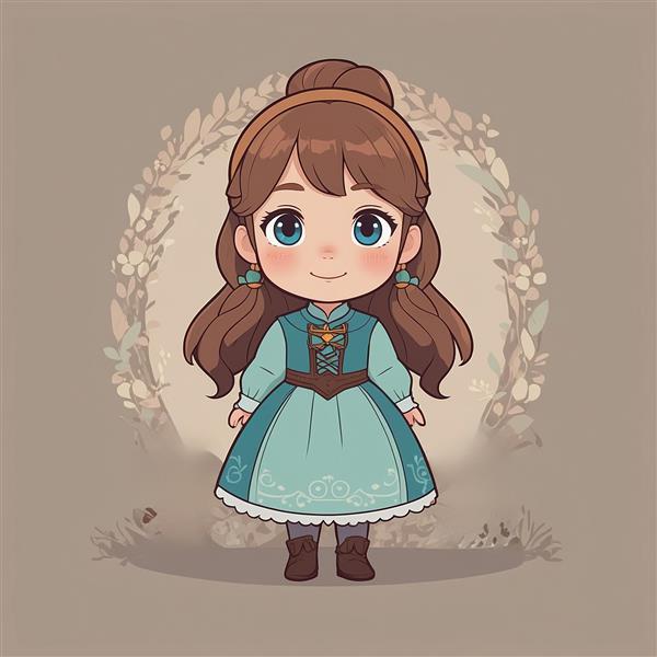 عکس دختر فانتزی با لباس سنتی سبز و قهوه‌ای