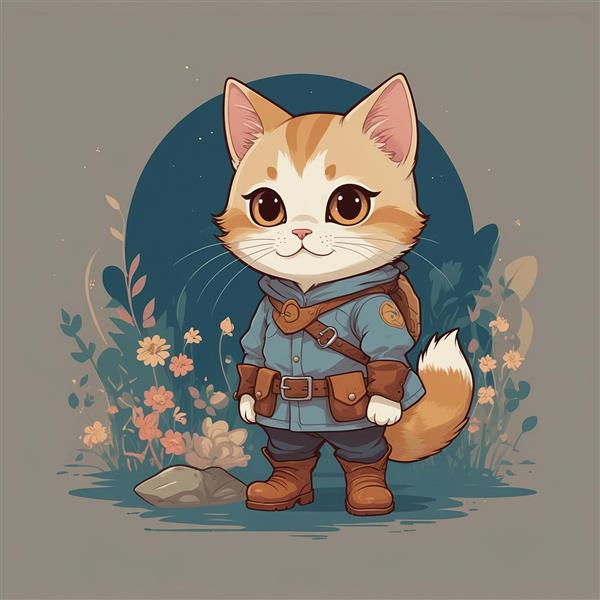 تصویر گربه مسافر در طبیعت با لباس جنگجویی