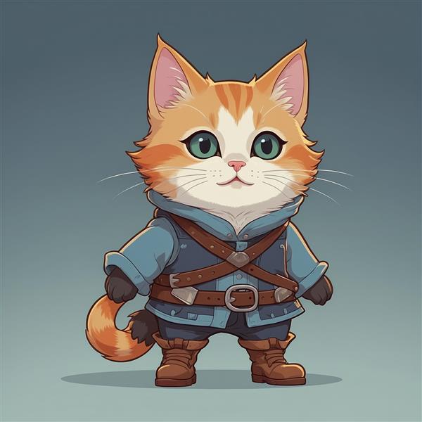 عکس گربه فانتزی با لباس رزم آبی و چشمان سبز