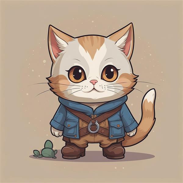 عکس گربه فانتزی با کت آبی و بندهای چرمی