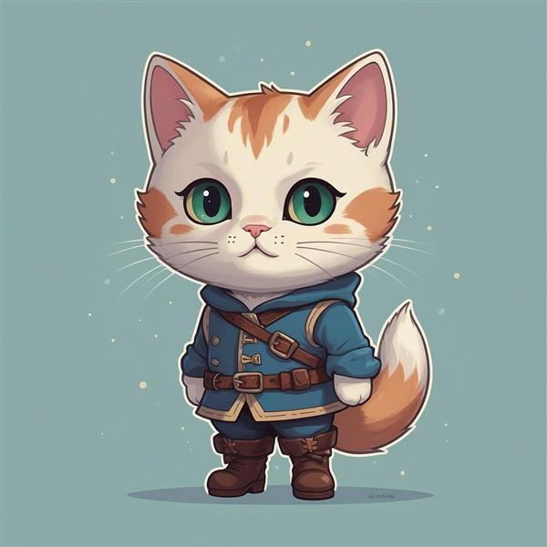 عکس گربه جنگجو فانتزی با لباس آبی و چشمان سبز