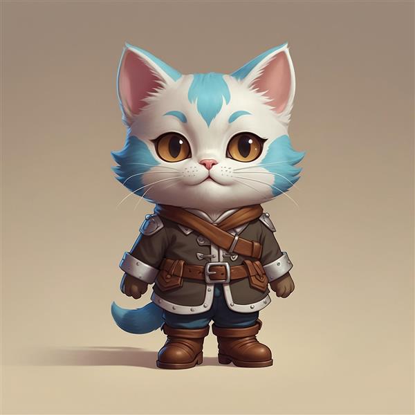 تصویر گربه فانتزی با لباس چرمی و نگاه هوشمندانه