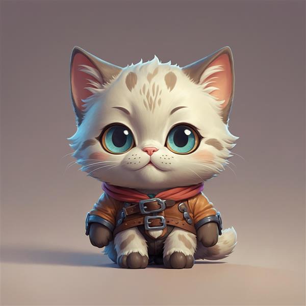 عکس گربه فانتزی با شال‌گردن قرمز و استایل کلاسیک