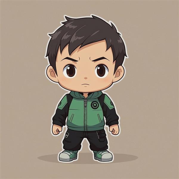 طرح پسر فانتزی با لباس ورزشی و رنگ‌های تیره