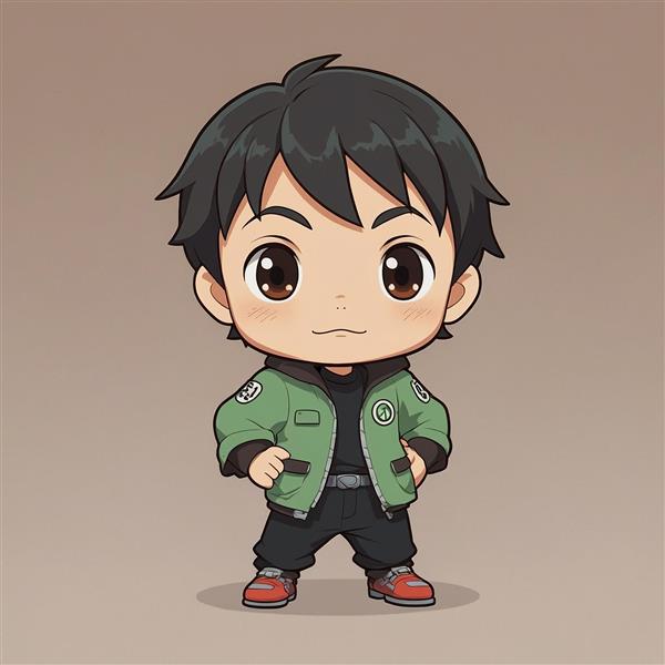 تصویر پسر کارتونی با لباس سبز و ژست قهرمانانه