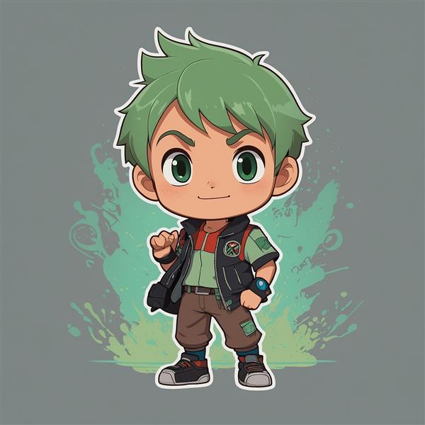 تصویر پسر فانتزی با موهای سبز و نور ملایم