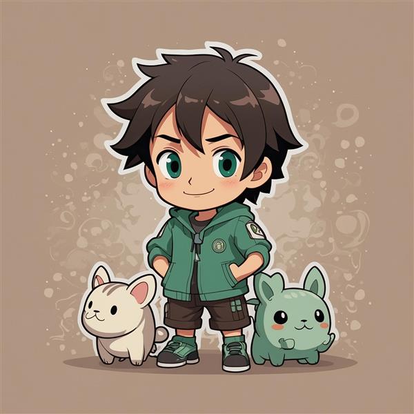 عکس پسر کارتونی با موجودات خیالی کوچک و جذاب