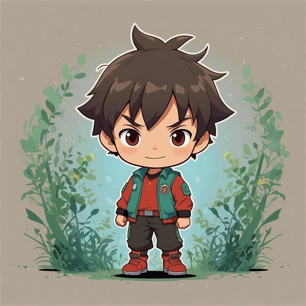 طرح پسر فانتزی بنتن در میان بوته‌های سبز و گیاهان
