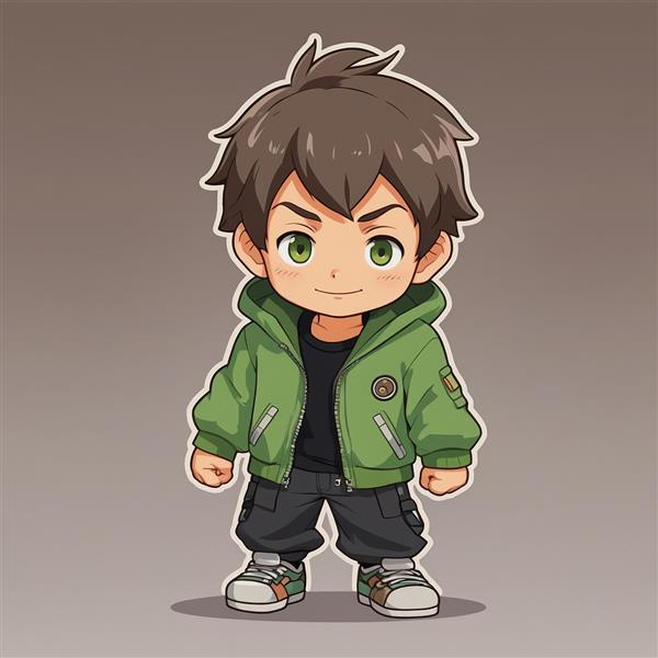 عکس کاراکتر پسر فانتزی با کاپشن سبز و استیکر