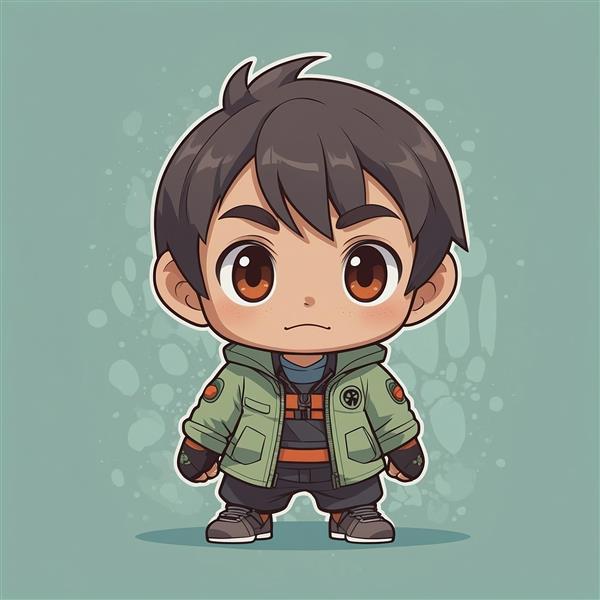 کاراکتر پسر کارتونی با لباس سبز و استایل فانتزی