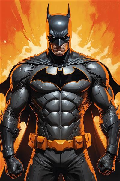 عکس بتمن مینیمال با پس‌زمینه زرد و نارنجی روشن