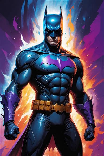 طرح بتمن با لوگوی بنفش و استایل گرافیکی مدرن