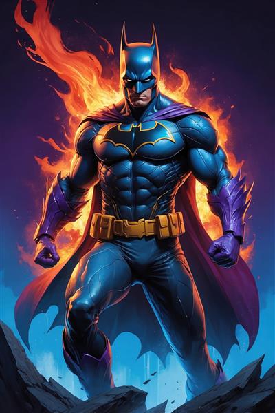 تصویر بتمن فانتزی با زره آبی و تم آتش