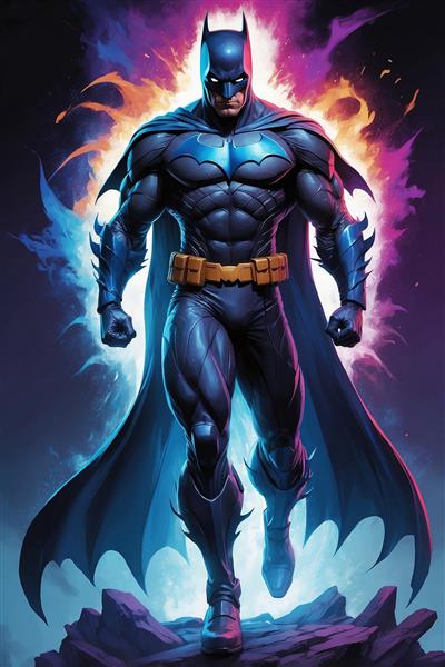 طرح بتمن فانتزی ایستاده در میان هاله بنفش باکیفیت