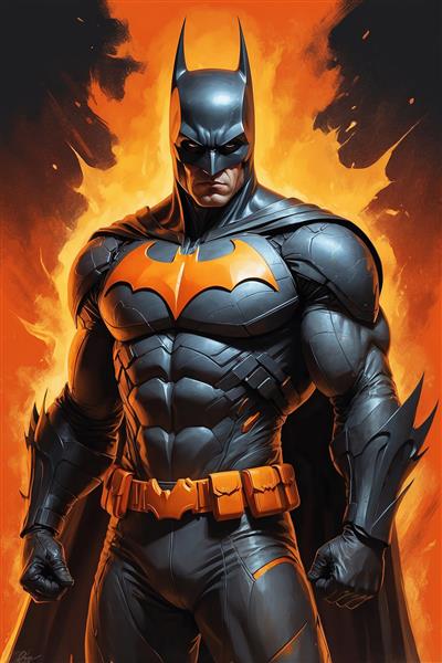 تصویر بتمن با لوگوی نارنجی و استایل کمیک بوکی