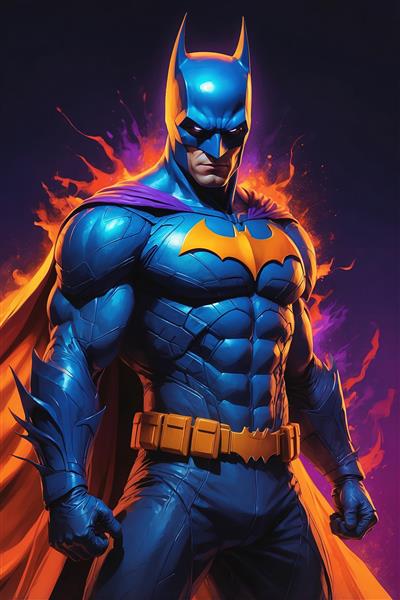 تصویر بتمن با ماسک آبی و تم رنگی نئونی