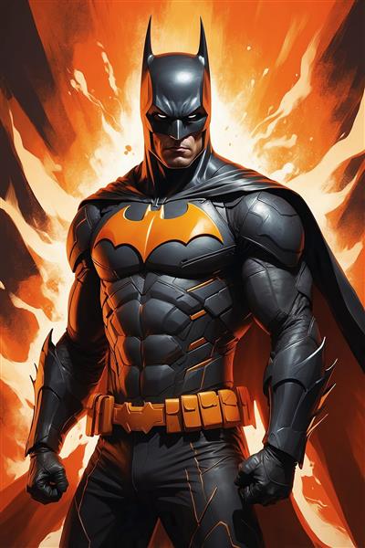 عکس پرتره بتمن عصبانی با پس‌زمینه انفجار مهیب