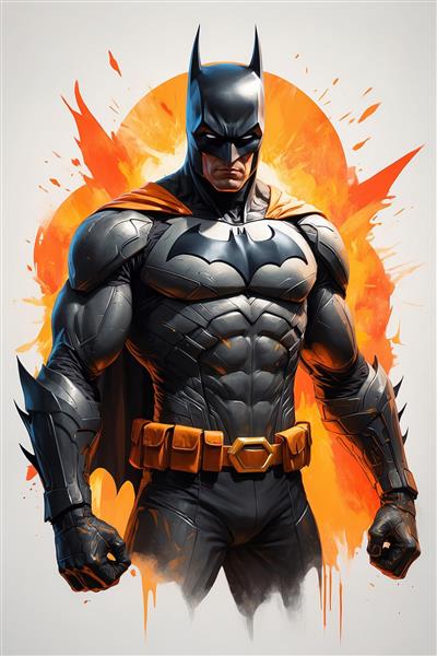 طرح بتمن قدرتمند با پس‌زمینه انفجار نارنجی