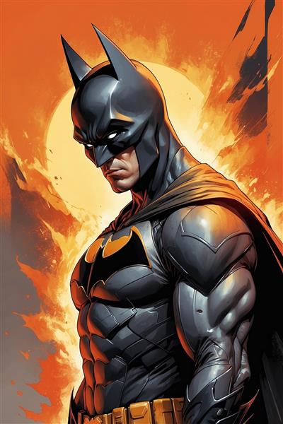 طرح بتمن کارتونی با پس‌زمینه آتشین و کیفیت بالا
