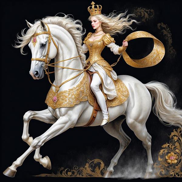 تصویر اسب سفید در حال دویدن با پرنسس فانتزی