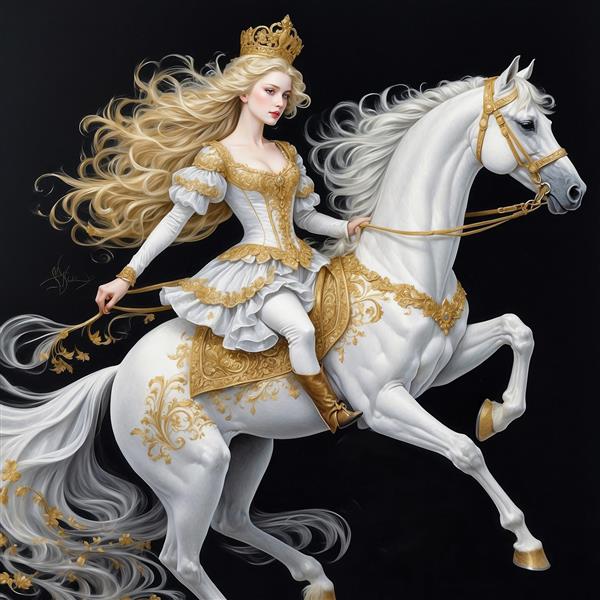 طرح کارتونی باکیفیت پرنسس سوار بر اسب سفید فانتزی