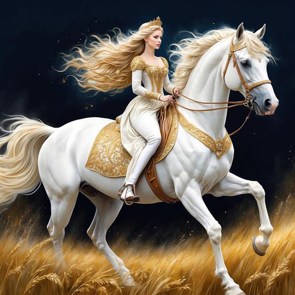 عکس اسب سفید در حال تاختن با پرنسس فانتزی
