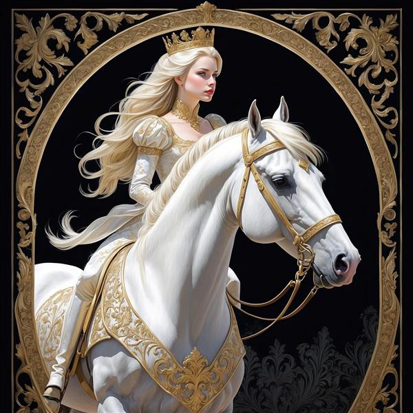 طرح فانتزی پرنسس سوار بر اسب سفید با تاج