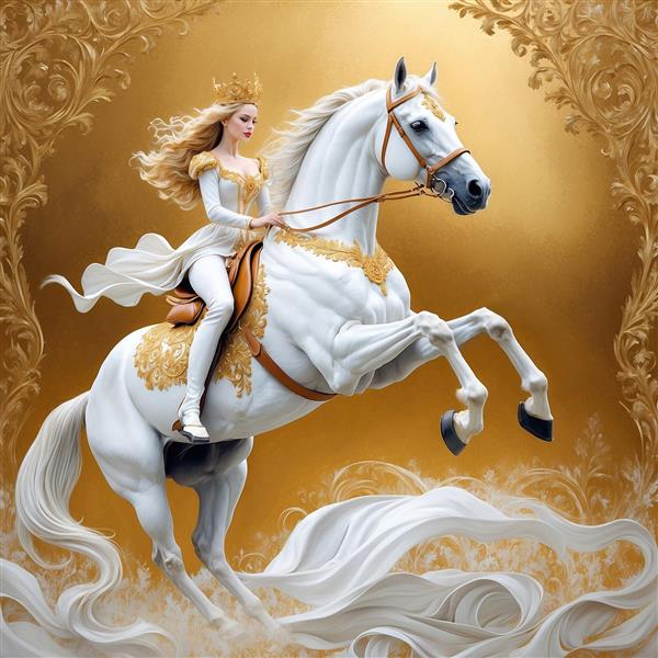 طرح اسب سفید در حال دویدن با پرنسس فانتزی