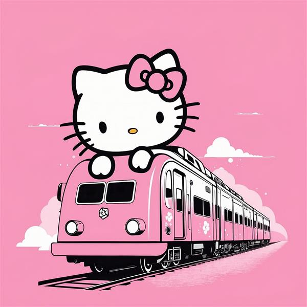 نقاشی کارتونی قطار مسافربری کیتی با رنگ روشن
