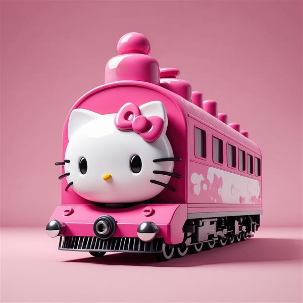 تصویر سه بعدی قطار کیتی فانتزی با بدنه براق صورتی