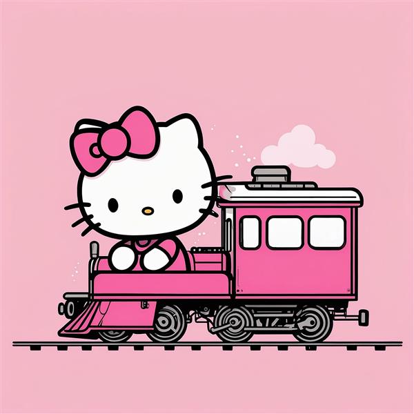 عکس کیتی فانتزی راننده قطار کلاسیک صورتی با دود واگن