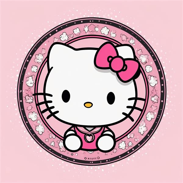 عکس هلو کیتی فانتزی با کادر تزئینی صورتی و سفید