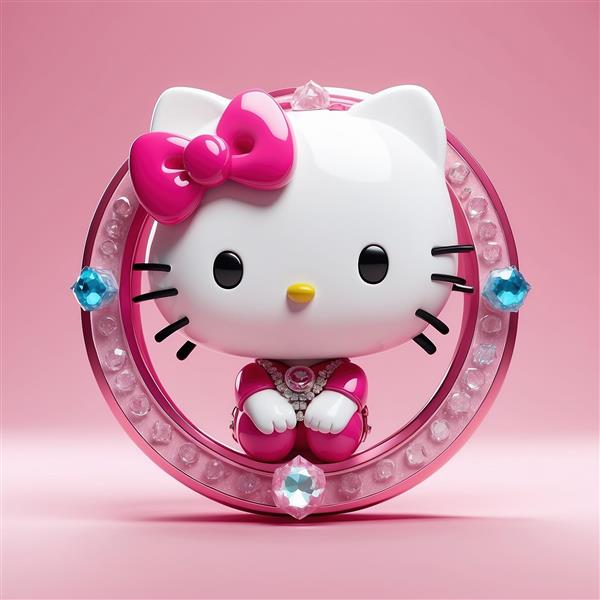 تصویر هلو کیتی فانتزی با جزئیات الماس و نگین‌های درخشان