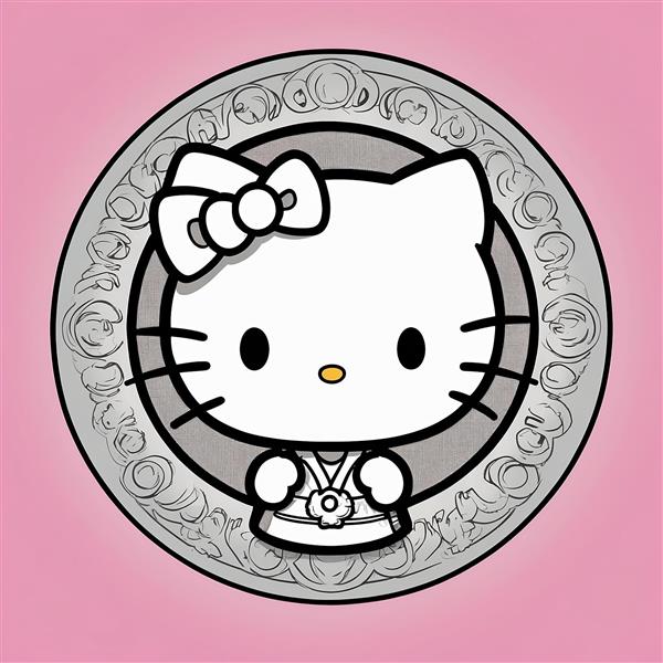 طرح هلو کیتی فانتزی با مدال داخل قاب تزئینی نقره‌ای