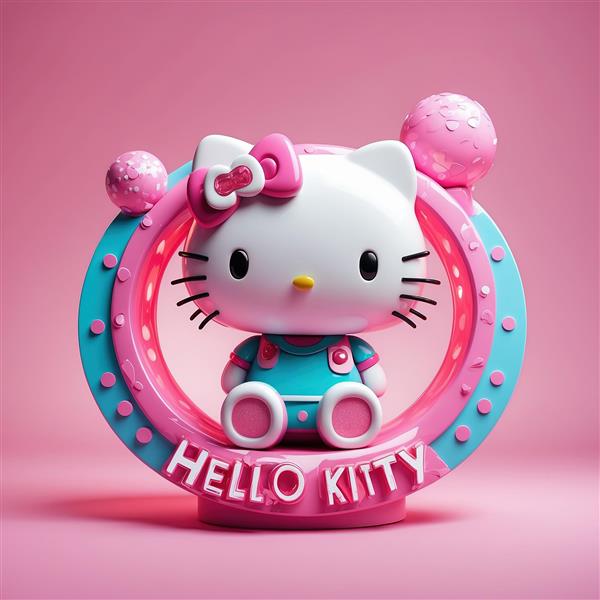 تصویر هلو کیتی فانتزی سه بعدی با لباس آبی و صورتی