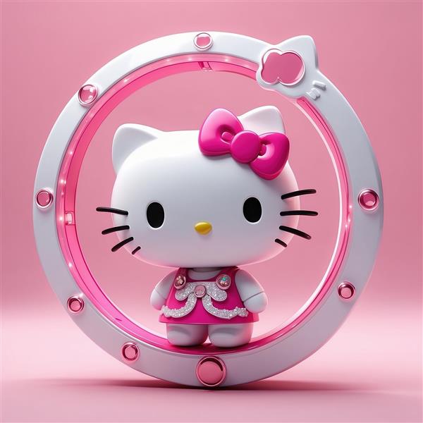 عکس فیگور هلو کیتی فانتزی میان حلقه سفید و صورتی