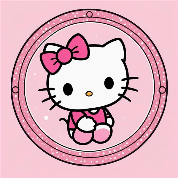 تصویر هلو کیتی کارتونی باکیفیت داخل کادر دایره‌ای صورتی