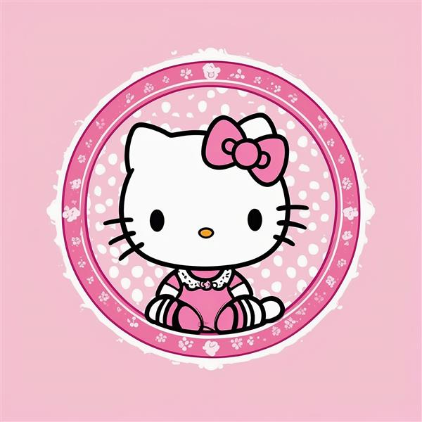 طرح هلو کیتی فانتزی با پس‌زمینه صورتی و خال‌های سفید