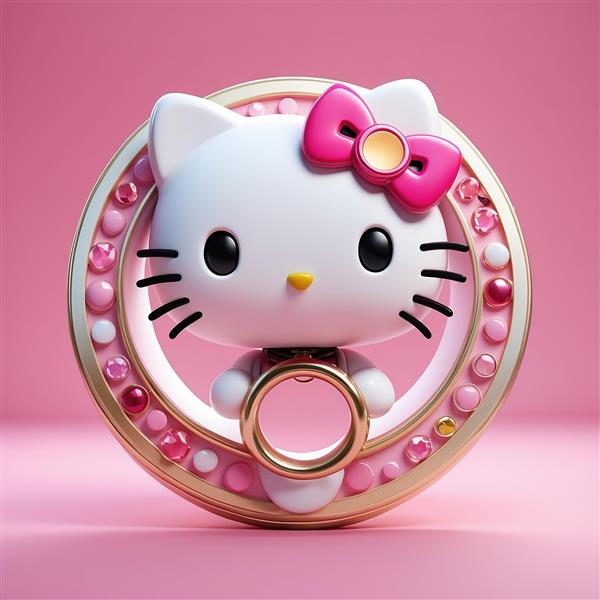 عکس هلو کیتی فانتزی با جزئیات بالا داخل قاب دایره‌ای