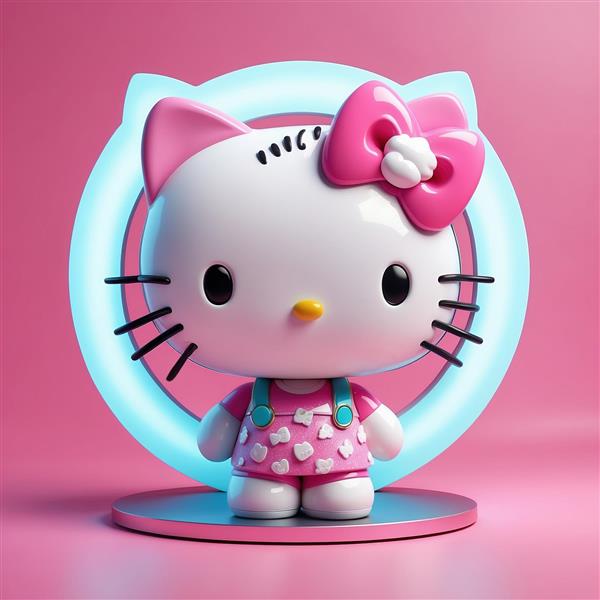 تصویر هلو کیتی فانتزی با نورپردازی آبی و پیراهن صورتی