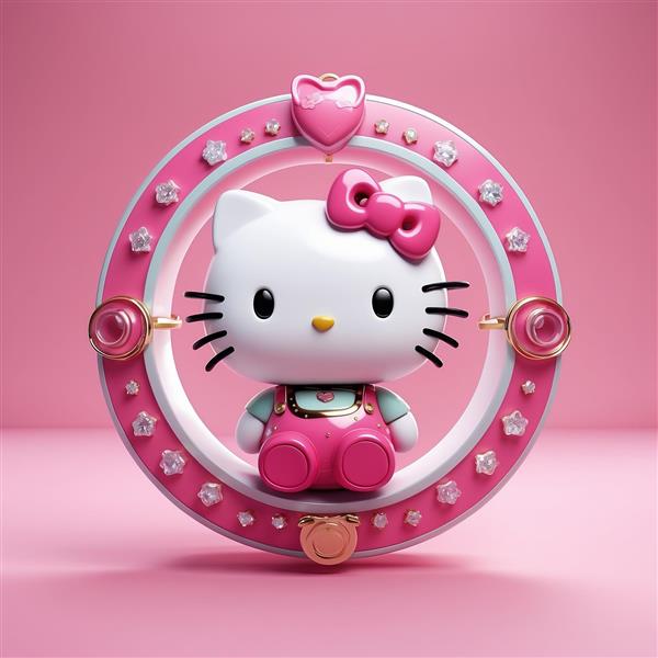 تصویر هلو کیتی فانتزی داخل حلقه صورتی جواهر نشان با ستاره