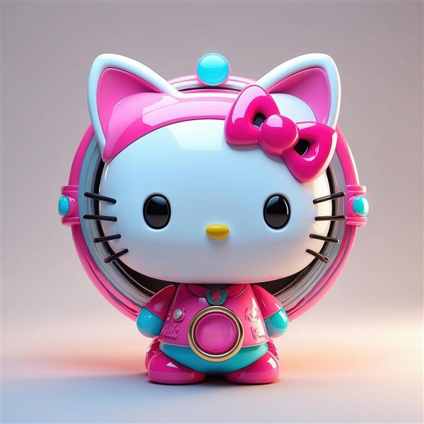 طرح فیگور هلو کیتی فانتزی با جزئیات براق و رنگ نئونی