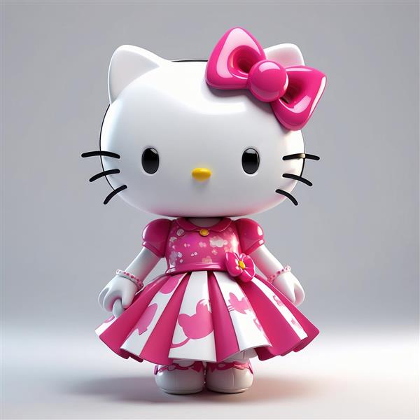 تصویر هلو کیتی با پیراهن صورتی چین‌دار شیک