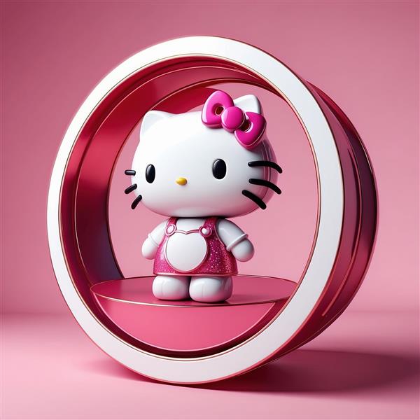 طرح هلو کیتی ایستاده در حلقه مدرن صورتی