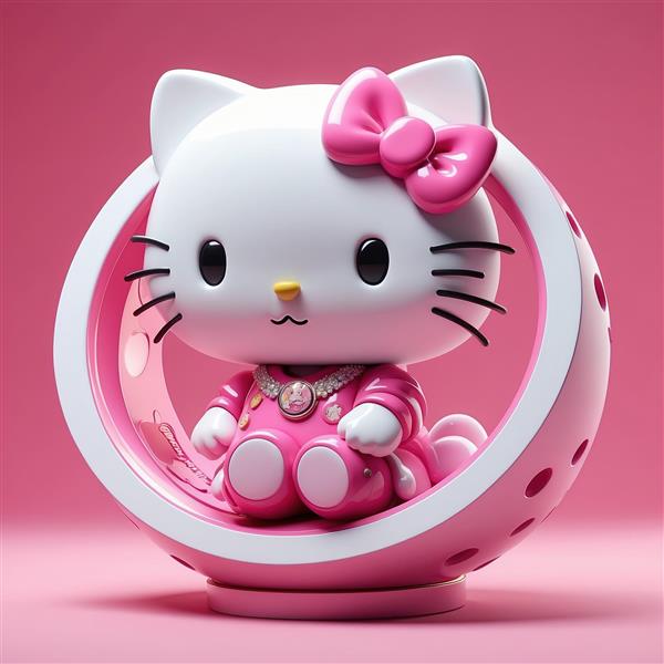 تصویر هلو کیتی سه بعدی در گهواره فانتزی صورتی