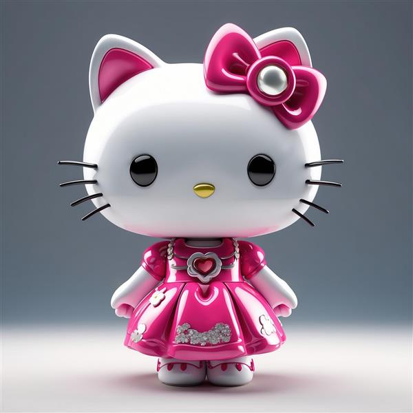 تصویر هلو کیتی با پیراهن صورتی مجلل و قلب