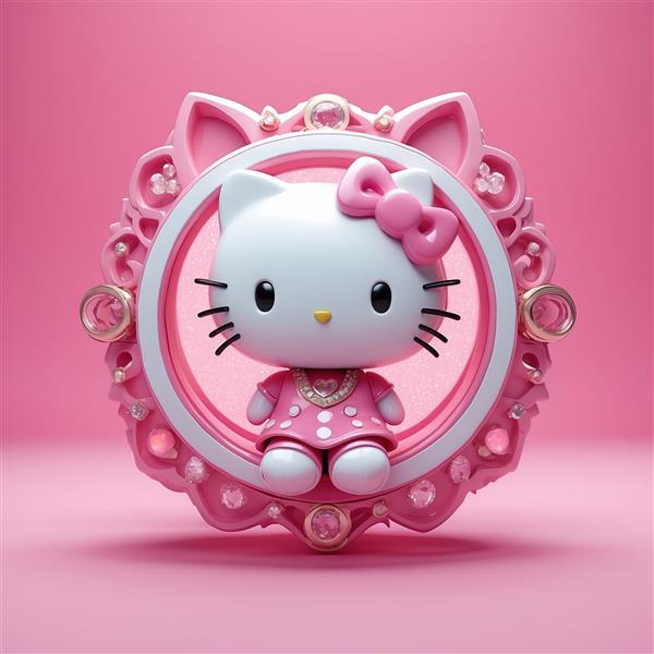تصویر هلو کیتی در قاب لوکس جواهرنشان صورتی