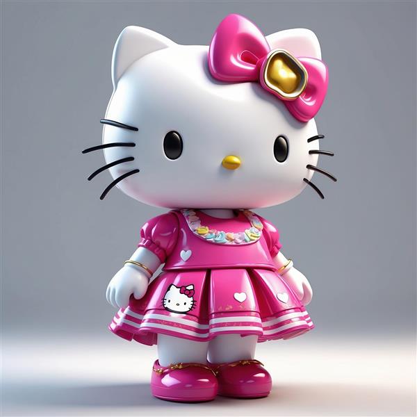 عکس هلو کیتی فانتزی با گردنبند و پیراهن صورتی